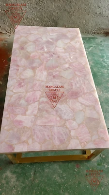 48" x 24" Rose Quartz Table Top - Rectangle Shape - Natural Stone Home Decor - Image 1 of 4