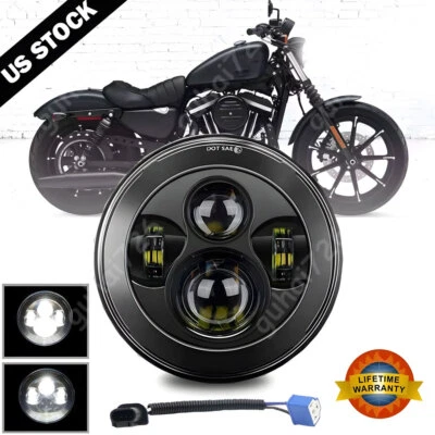 Faro LED negro de 7 pulgadas alto bajo para motocicleta Harley-Davidson Honda Yamaha Foto 1 de 4