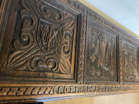 Antique carved oak large trunk chest dated 16 century Cover