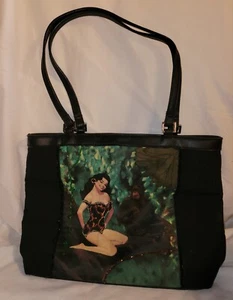  Jungle Lady Purse Pocketbook  Bag Beaded Black Unique Zipper St John's Bay  - Picture 1 of 13