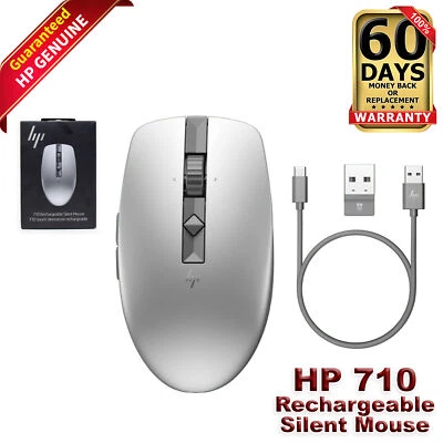 HP 710 Rechargeable Silent Wireless Mouse Ergonomic Smooth & Quiet 6E6F1AAI#ABL - Image 1 of 4
