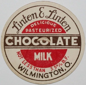 Vintage milk bottle cap LINTON and LINTON Chocolate Milk Wilmington Ohio unused - Picture 1 of 3