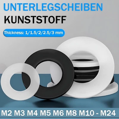 Unterlegscheiben DIN125 Kunststoff | Schwarz/Weiß | M2 -M24 | Polyamid U-Scheibe - Bild 1 von 4