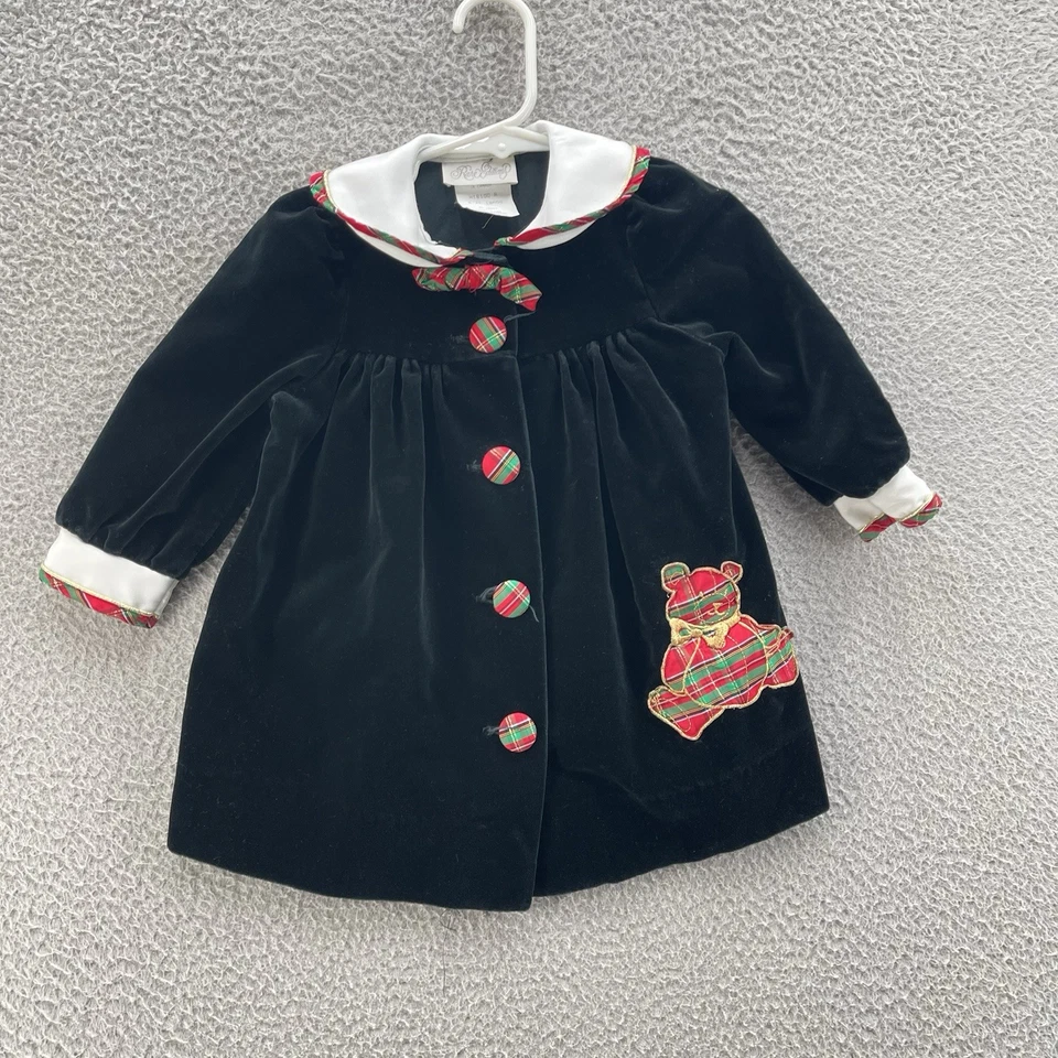 Винтажные редкие издания рождественское платье для девочки 18 месяцев черный бархат на пуговицах - Изображение 1 из 4