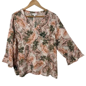 J Jill Love Leinen Damen Hemd Palmblatt Motiv Größe L Ösenbesatz Büro Freizeit - Bild 1 von 7