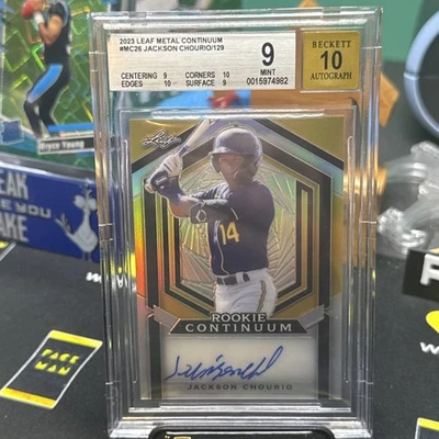 2023 Leaf Metal JACKSON CHOURIO Rookie Continuum #MC-26 Gold HOLO Auto Card /129 - Image 1 of 3