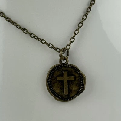 人造古董金蜡印章十字架十字架吊坠项链基督教宗教! — 第 1/4 张图片