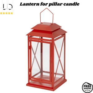 Christmas Lantern IKEA VINTERFINT Red Pillar Candle Holder Décor In/Outdoor New - Picture 1 of 2