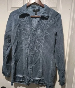 Gretty Zueger blau-grau bestickt 100% Baumwolle Shirt Gr. XL Damen Boho Western - Bild 1 von 7