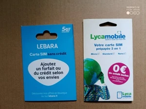 Deux Carte Zéro Crédit Lycamobile Et Lebara Neuf Sous Blister - Zdjęcie 1 z 1
