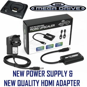 Sega MegaDrive 1 Power Supply UK Plug & HDMI Adapter Cool Running - Picture 1 of 5