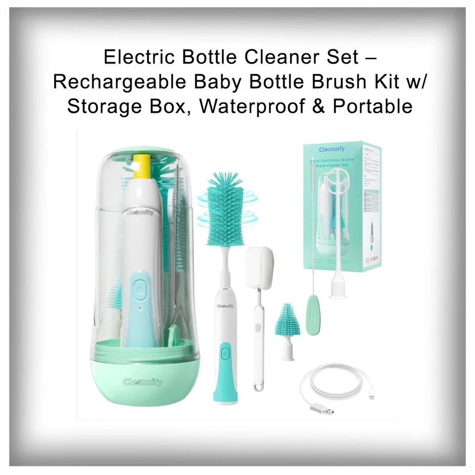 Cleanzify Juego Limpiador de Biberones Eléctrico - Kit de Cepillo de Biberón Recargable Foto 1 de 1