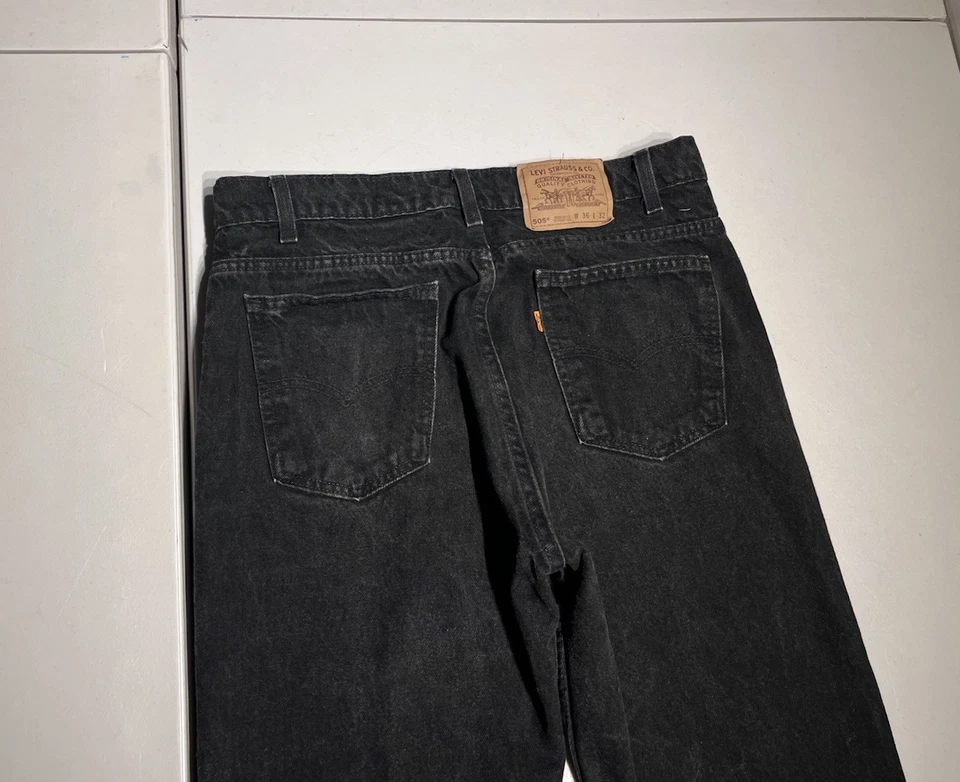 Pantalones de mezclilla Levis 505 para hombre 36x32 negro naranja lengüeta recta Levi's de colección 34x32 Foto 1 de 4
