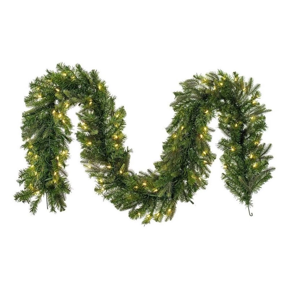 Искусственная предварительно освещенная гирлянда из пихты Дугласа Vickerman 9 футов. Теплые белые светодиодные лампы - Изображение 1 из 1