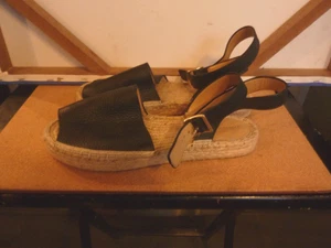 BANANA REPUBLIC BLACK LEATHER ANKLE STRAP ESPADRILLES     WMN. Sz. 7.5M     NWOB - Picture 1 of 4