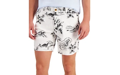 Pantalones Cortos Para Hombre Blanco Estampado Tropical Club Room Elastizados 7 Pulgadas Entrepierna, 42 W Foto 1 de 4