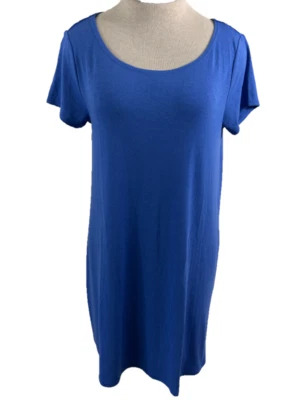 Vestido recto Joan Vass talla PM manga corta 32" largo jersey azul petite M Foto 1 de 4