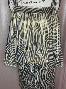 Baby Phat Dress Womens 1X gold white zebra cold shoulder Curvy Y2K club plus - Picture 1 of 9
