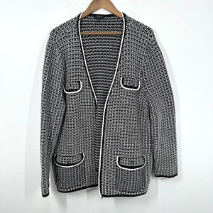 Talbots Plus Size 2X Black White Tweed Knit Longline Open Front Lady Jacket - Picture 1 of 7