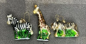 WWF Wildlife Christmas Glass Ornaments Zebra Tiger Giraffe Animals Collectible - Picture 1 of 12