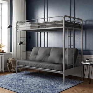 DHP Sammie Twin over Futon Metal Bunk Bed, Silver - Picture 1 of 1
