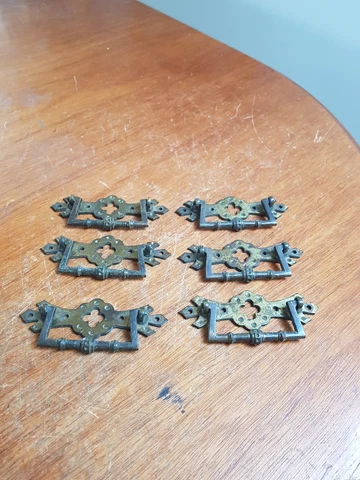 6 victorian gothic  / asthetic movement brass furniture handles Cover