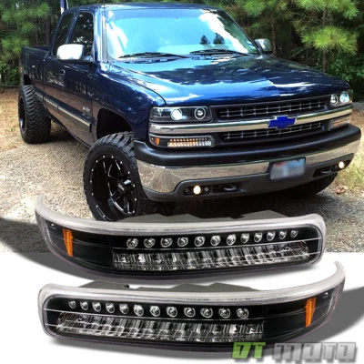Black 99-02 Silverado 00-06 Tahoe Suburban Led Bumper Signal Lights Left+Right - Image 1 of 4