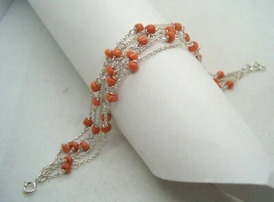 Braccialetto in Argento 925 con CORALLO naturale arancione - bracciale - - Immagine 1 di 4