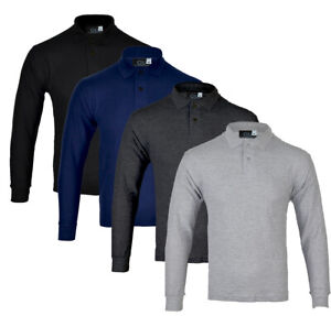 Mens Long Sleeve Plain Pique Polo Shirt Top Warm Work  Casual M-XXL