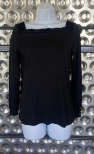 Camiseta Pullover Lauren Ralph Lauren Mujer Negra Manga Larga Pequeña Borde Terciopelo - Imagen 1 de 21