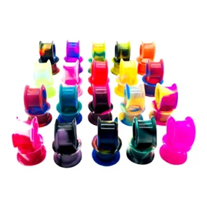 Pair Graffiti Colour Flesh Tunnel Flexible Silicone Double Flare Ear Plug 6-25mm - Picture 1 of 24