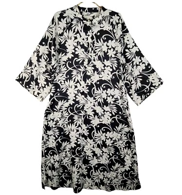 Розовый K женщин размер большой черный/белый цветочный длинный кимоно халат 1/4 молнии спереди - Изображение 1 из 4