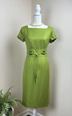 Sz. 4 Talbots Green SILK WOOL Sheath Dress Short Sleeve $229 - Image 1 of 4