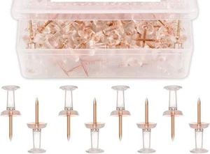 100 Pcs Push Pins, Rose Gold Thumb Tacks Clear Push Pins Map Pins Drawing Pins - Picture 1 of 5