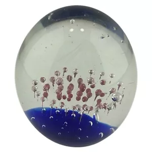 Fermacarte in vetro pesante blu cobalto e bianco 3 1/2" con bolle ~ 2 libbre - Foto 1 di 7