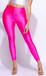 Women's Neon Pink High-Waisted Shiny Leggings – Eye-Catching & Comfortable - Picture 1 of 97