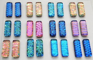 FOR DANGLE EARRINGS Lot of 24 pcs HANDMADE DICHROIC FUSED GLASS (BC2) CABOCHONS - Picture 1 of 4
