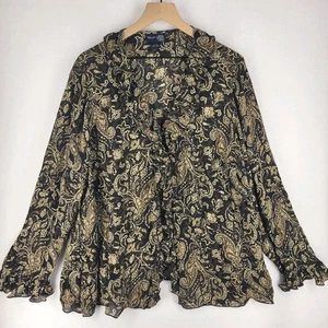 Blusa Vintage Venezia Jeans Seda Paisley Volantes Talla 22/24 2 Botones Fluido Boho - Imagen 1 de 12