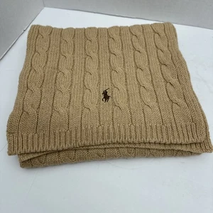 Ralph Lauren Women Tan Scarf Cotton Wool Nylon Blend Cable Knit Pony  75” - Picture 1 of 6