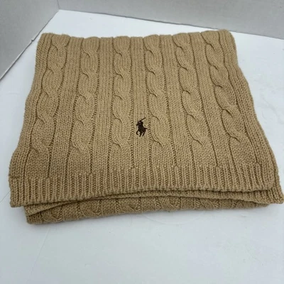 Ralph Lauren Mujer Bufanda Tostada Algodón Lana Nylon Mezcla Cable Tejido Poni 75” Foto 1 de 4