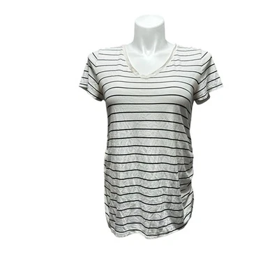 Isabel Maternity Women’s XL White Striped Shirt Top Short Cap Sleeve Stretch - Image 1 of 4