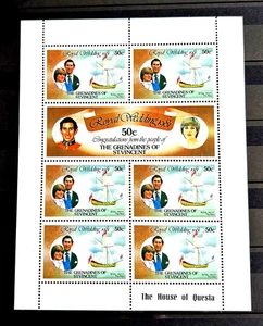 UK GB British Colony St. Vincent block of 7 stamps 1981 Royal Wedding MNH QEII - Picture 1 of 1
