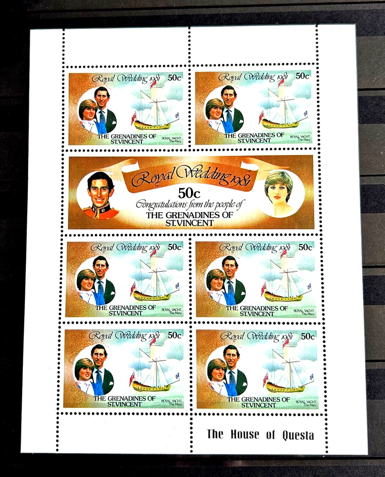 UK GB British Colony St. Vincent block of 7 stamps 1981 Royal Wedding MNH QEII - Image 1 of 1