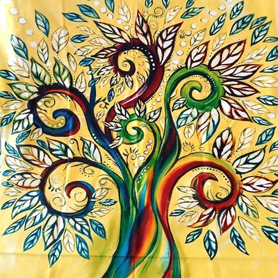 Healing Tree Fabric Panel by Frond Design 42X23 Bright Bold Lemon Yellow Cotton - Image 1 of 4