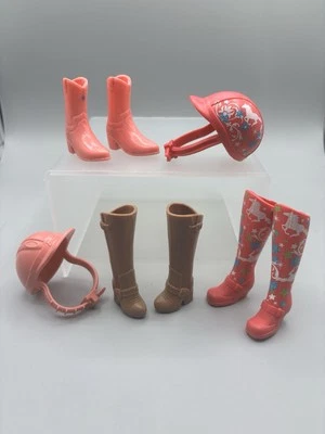 Barbie Riding Boots & Helmet Lot Pink Brown Pink Cowboy Boots Barbie & Tawny Set - Image 1 of 4