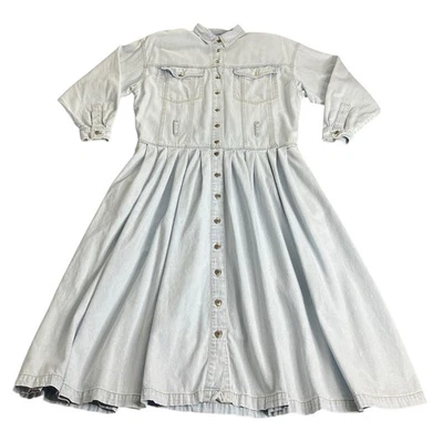 Vintage Together Maxi Dress 10 Blue Denim Western Cottagecore Modest Long Sleeve - Image 1 of 4