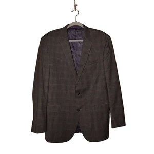 TED BAKER $798 Jay CT Abrigo Deportivo Calce Ajustado Lana a Cuadros Gris Marrón Para Hombre 44L - Imagen 1 de 6