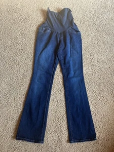 Indigoblaue Umstandsjeans Größe M lang durchgehender Einsatz Bootcut Taschen 33 Zoll Schrittlänge - Bild 1 von 5