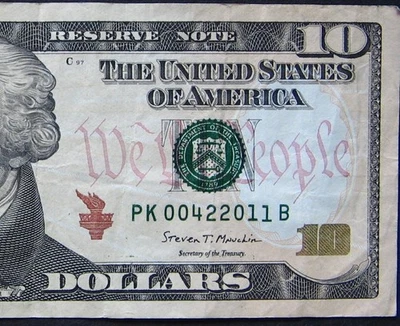 2017A $1 (TEN DOLLARS) - NOTE - FANCY SERIAL NUMBER - LOW SUM - Image 1 of 3