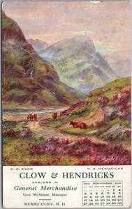 Postal publicitaria Merricourt Dakota del Norte 1912 Clow & Hendricks tienda general - Imagen 1 de 2